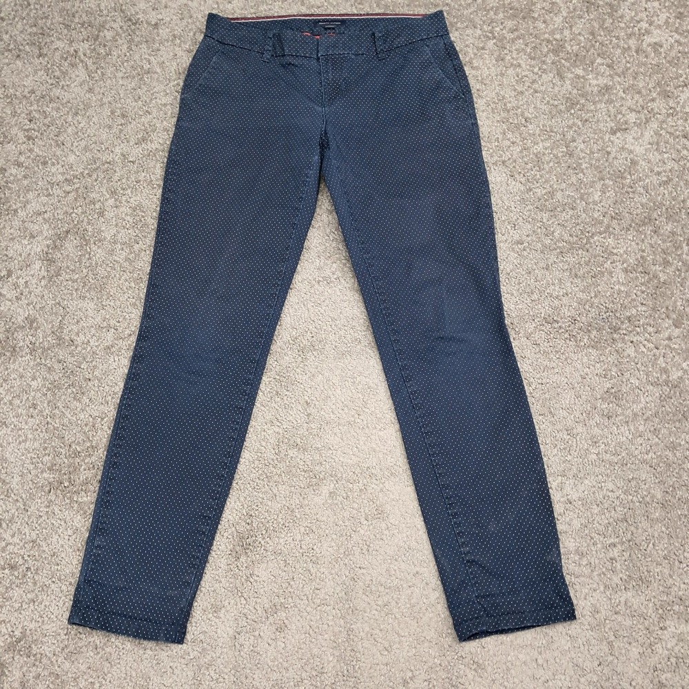 Tommy Hilfiger Womens Navy Blue Polka Dot Chino Pants Slim Fit‎ Size 4 Low Rise